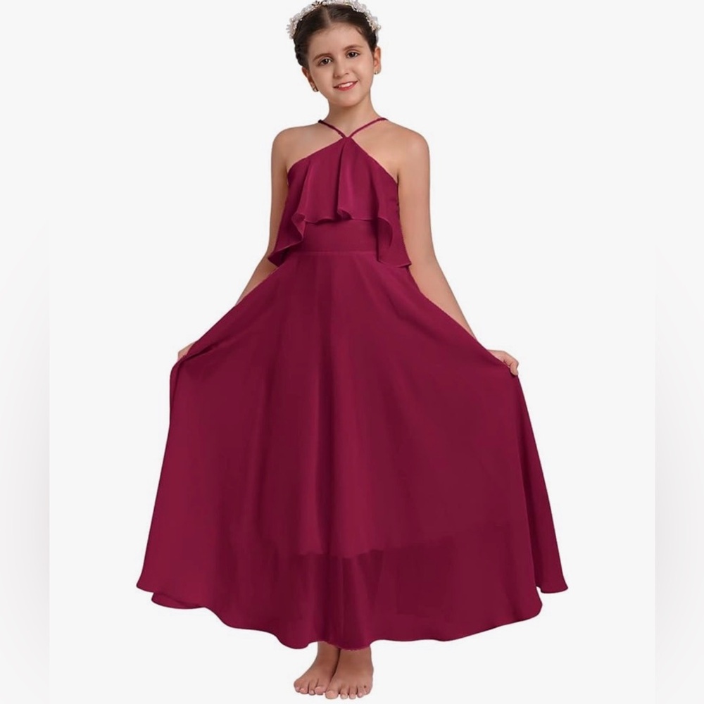 Chiffon Prom Formal Party Princess girl 13 to 15 years burgundy christmas, party - Picture 2 of 9